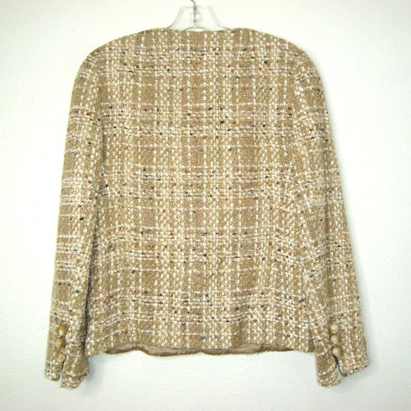 AKRIS Tan Multi Wool Blend Tweed Jacket with Marble Style Buttons Size 10 - Picture 3 of 9